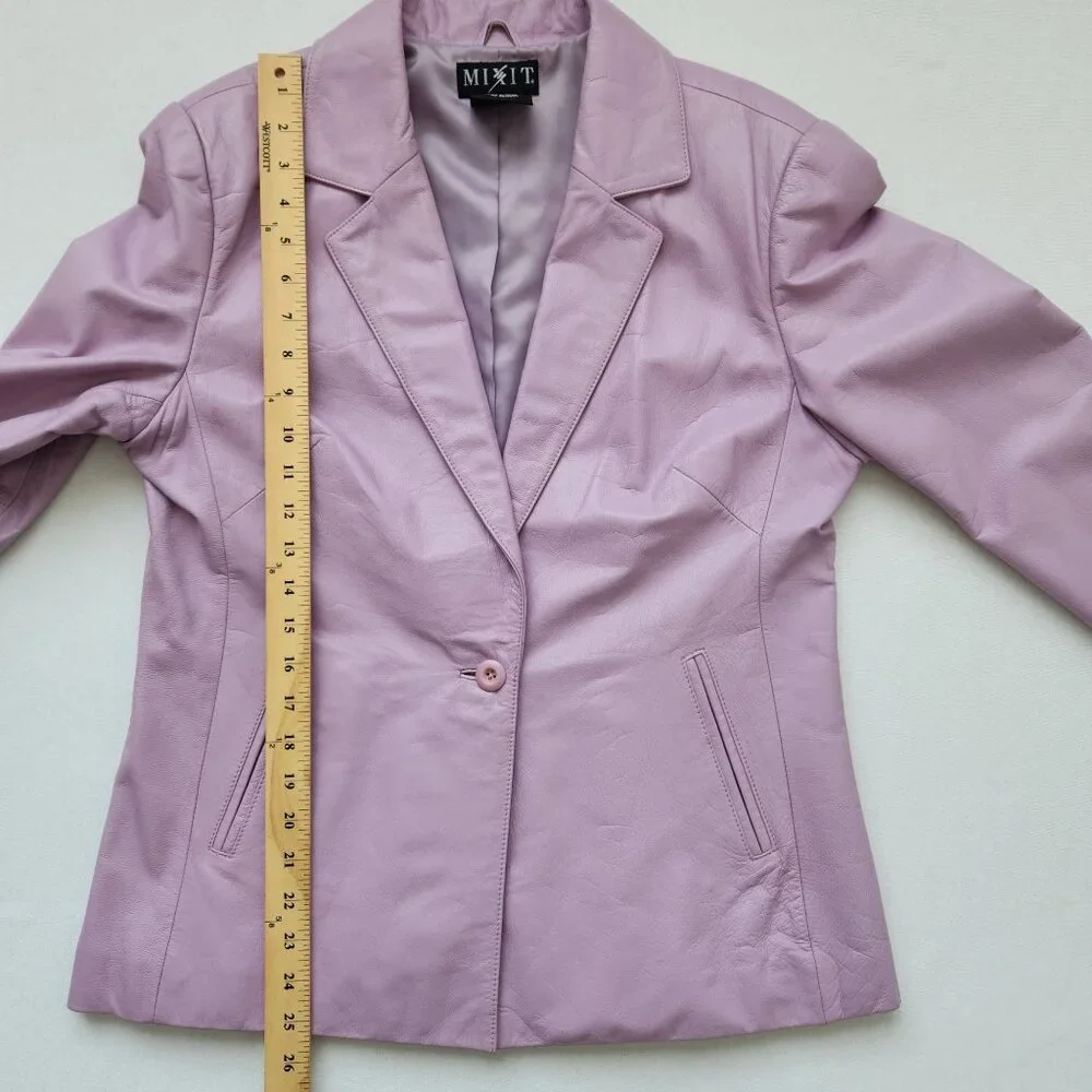 Mixit Genuine Leather Lavender Purple Blazer Jacket Office Spring Easter Pretty - Picture 9 of 12